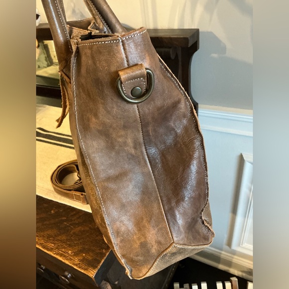 Bed Stu Leather Rockaway Shoulder Bag Crossbody Tote Taupe Driftwood $330 - Picture 5 of 14